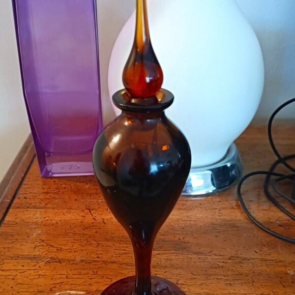 Other - Vintage Art Glass Perfume Bottle Amber Large Glass Stopper